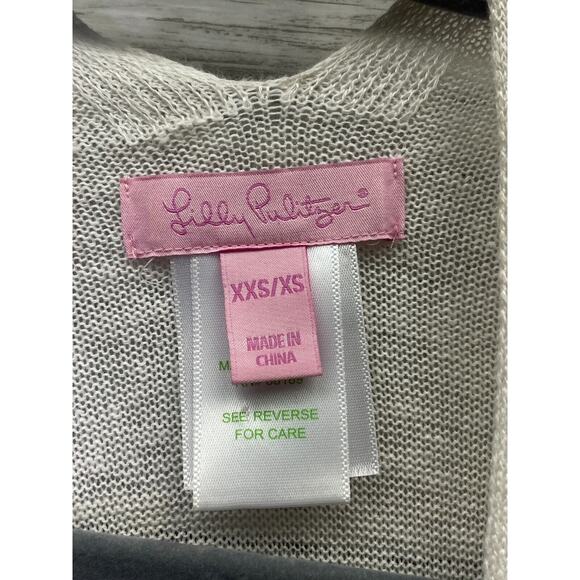 Lilly Pulitzer Knit Cardigan XXS/XS Short Sleeve White Open Front Linen - Picture 3 of 11